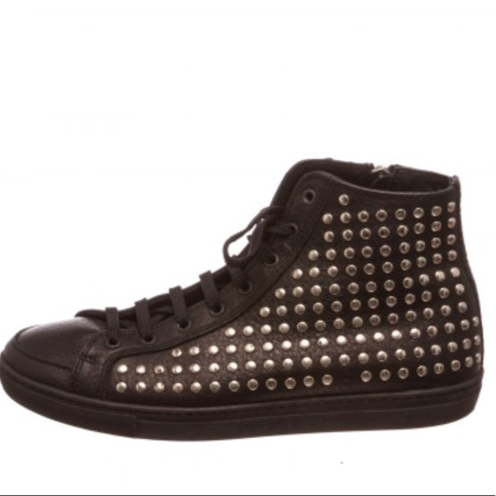 Burberry Black Leather Lace Front Studded High Top